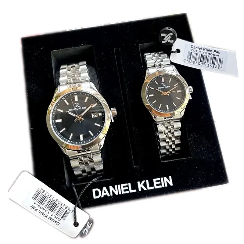 Daniel Klein Black Dial Silver-tone Couple Set- DK.1.13405-4